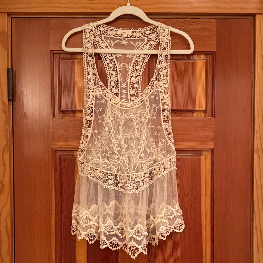 Debut Sheer Lace/Crochet Top in Cream